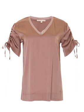 Gold Hawk rose taupe v neck top